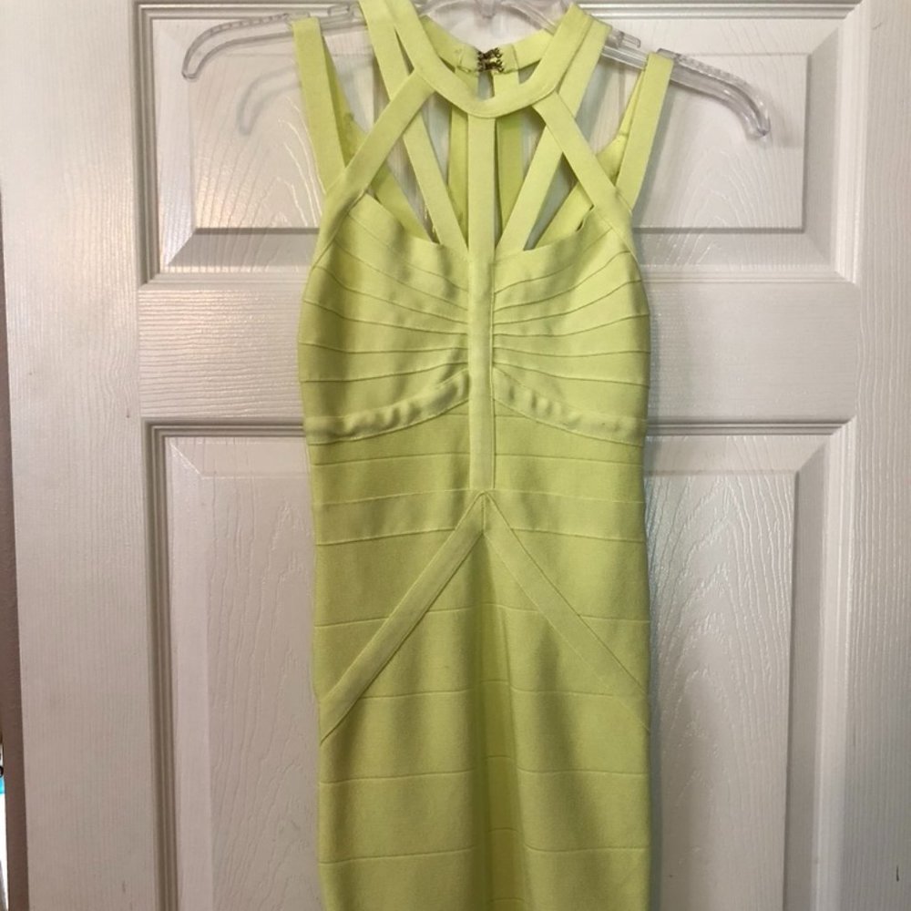 Bright Neon Yellow Strappy Body Con Dress
